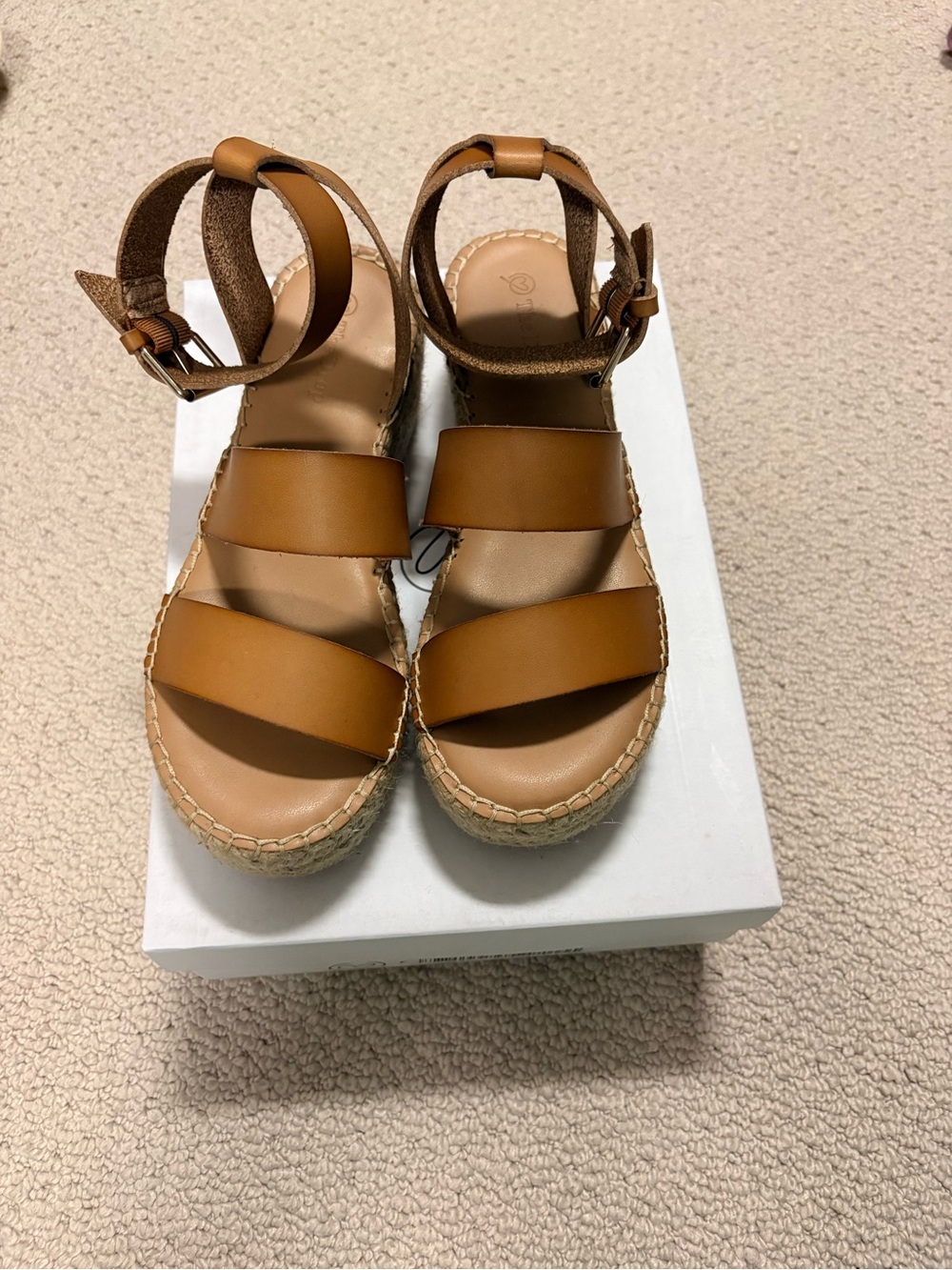Women’s Tan Espadrille Platform Sandals with Ankle Strap